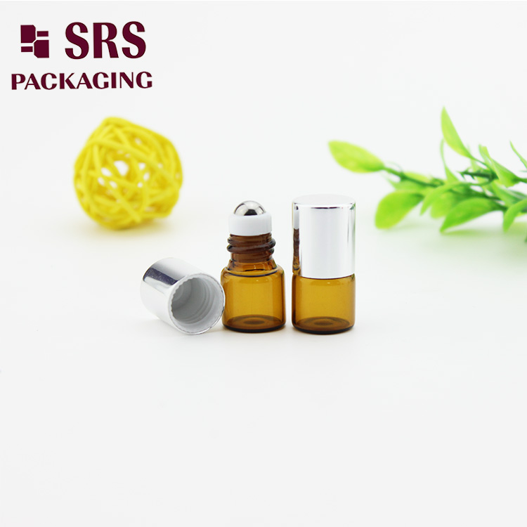 Cosmetic 1ml Amber Perfume Bottle with Glass Roller Ball