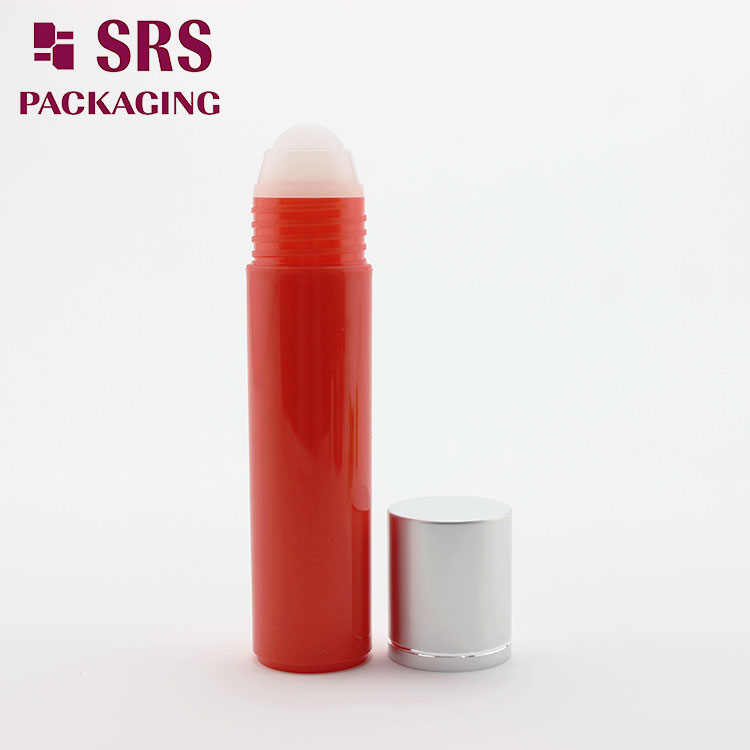Glossy Red 30ml Plastic Hair Serum Bottle with Roller Ball
