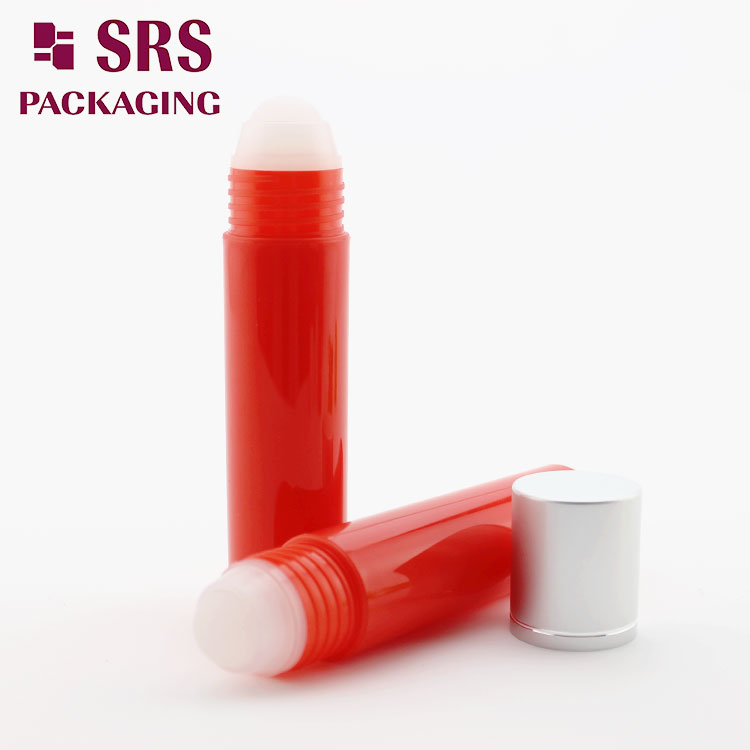 Glossy Red 30ml Plastic Hair Serum Bottle with Roller Ball