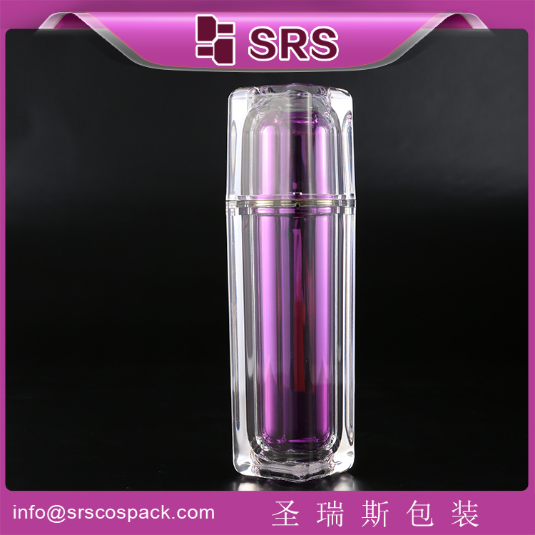 L054 square shape UV matelized acrylic pump lotion bottle with cap