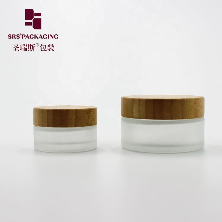 Refillable matte transparent luxury cosmetic cream bamboo glass jar