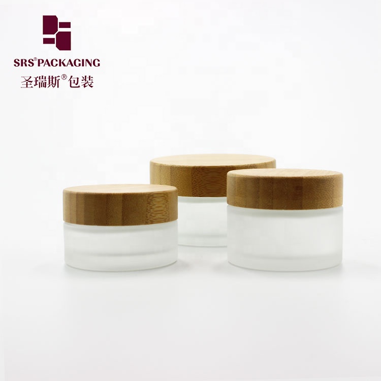Refillable matte transparent luxury cosmetic cream bamboo glass jar