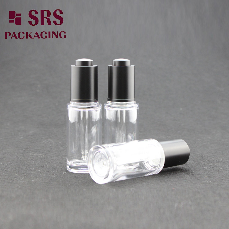SRS factory cheap 25ml PETG clear round empty cosmetic unique bottle dropper 


