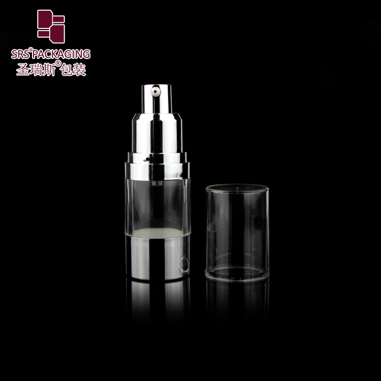 SRS high quality shiny silver 15ml 30ml 40ml 50ml 80ml 100 ml 120ml airless bottle with lotion pump