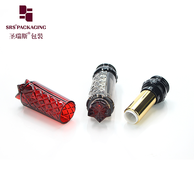 new arrival high quality hot sale no logo drum shape semitransparent red gray color carving patterns lipstick tube