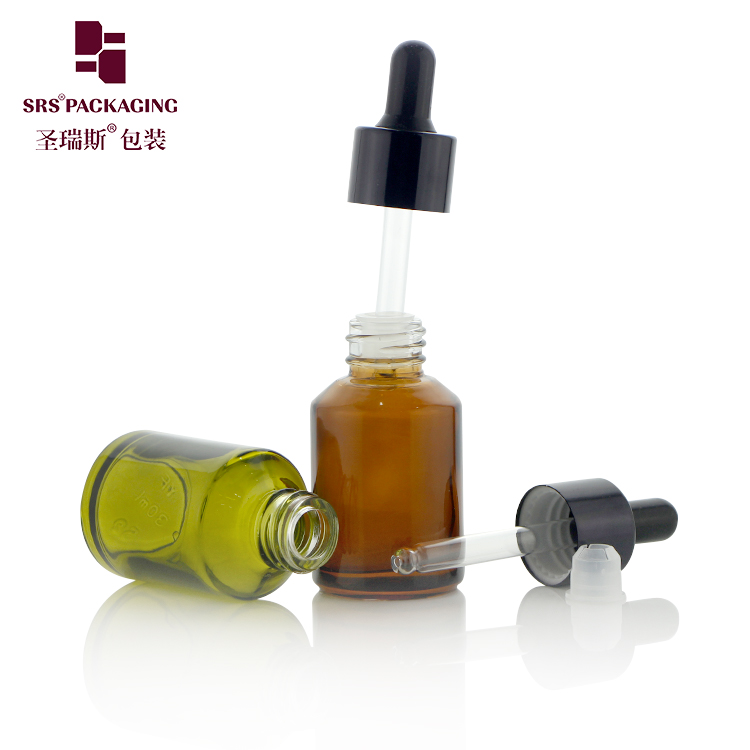 New Arrival Sloping Shoulder 30ml Amber Green Glass Essential Oil Dropper Bottle