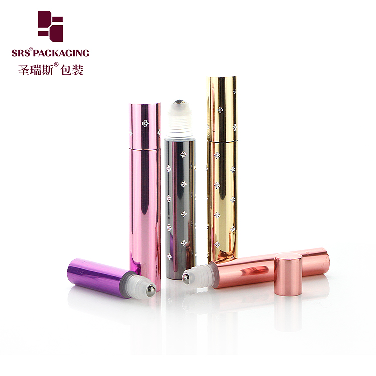 Wholesale Cosmetic Packaging Luxury Gold Aluminum Roll On Bottle 10ml With Steel Roller Ball