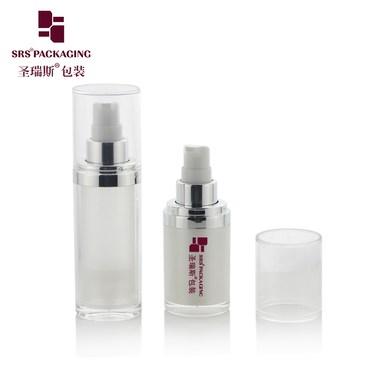 A302 Wholesale Pearl White Acrylic Round Cosmetic Lotion Pump Bottle 15ml 30ml 50ml