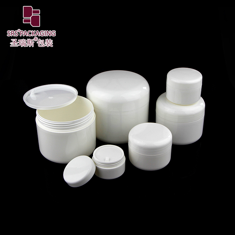 SRSL Wholesale Glossy White double wall plastic cosmetic cream jar for personal care packaging