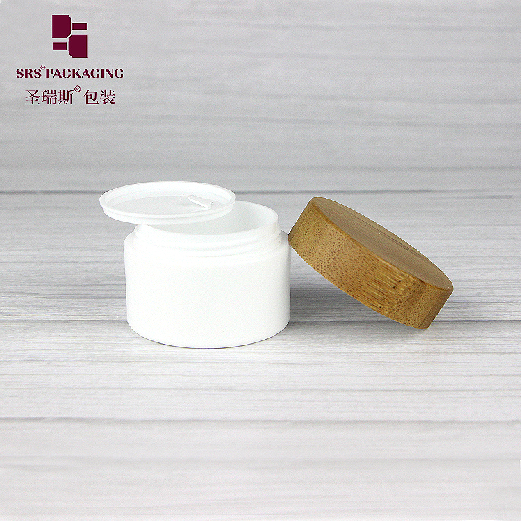 Custom 15g Double Wall PP Plastic Jar With Natural Bamboo Screw Cap Empty Cosmetic Cream Packaging Jars