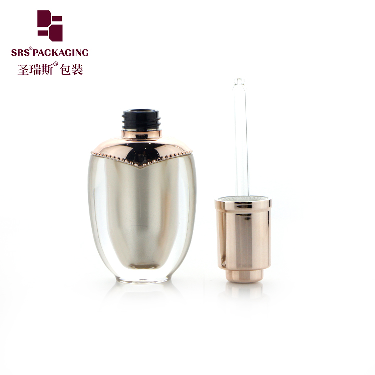 DB010F Acrylic plastic gold color 8ml push button dropper bottle for skincare serum