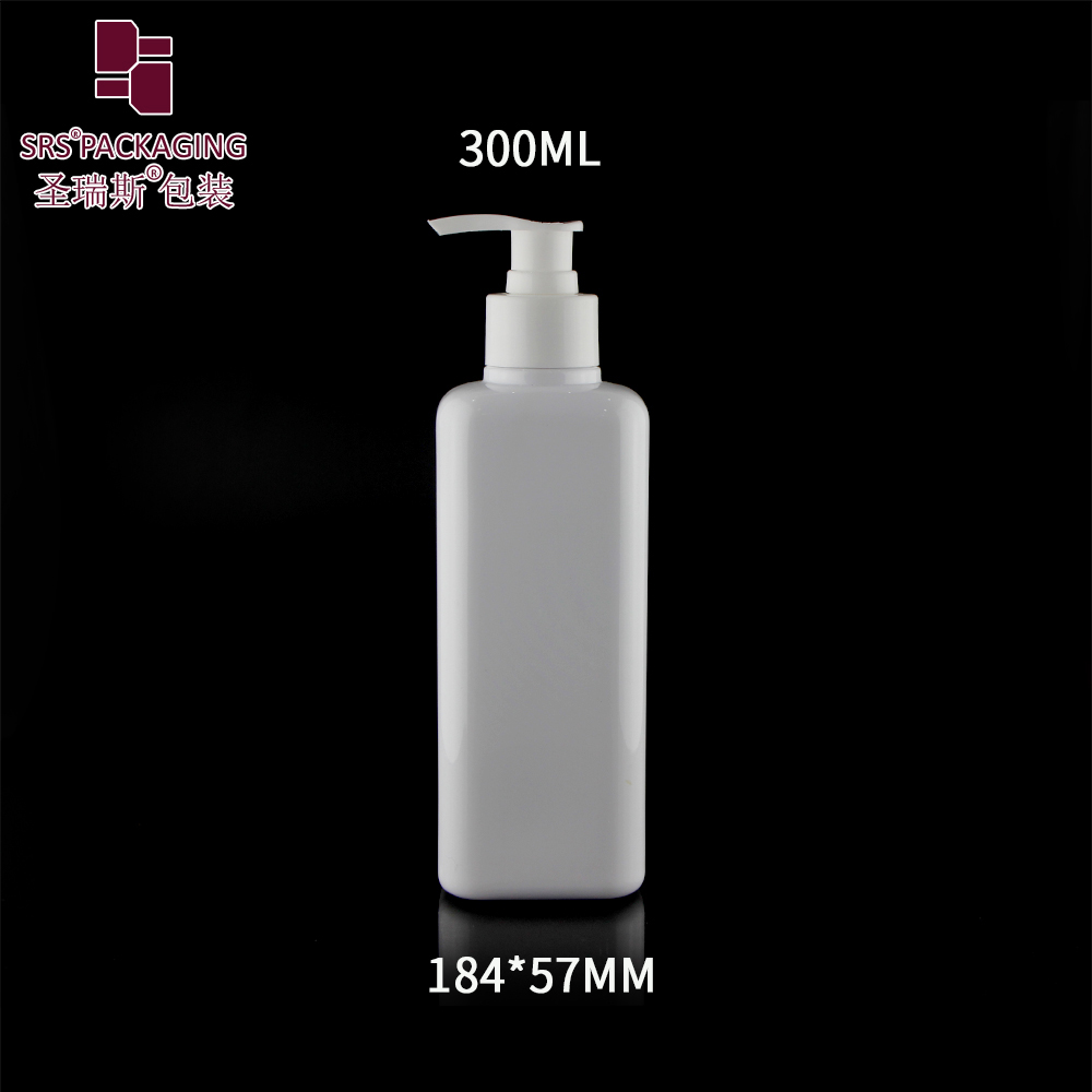 250ml 300ml Squeeze White Eco-friendly Pet PCR Empty Plastic Pump Square Shampoo Bottles