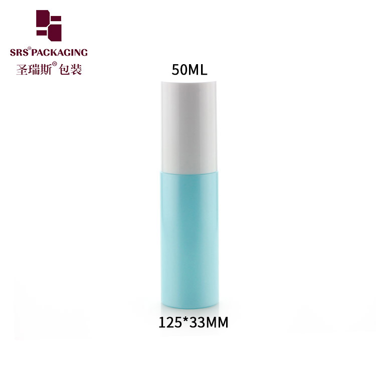50ml PET bottle cosmetic plastic container beautiful blue color with spray pump dispenser nice click cap