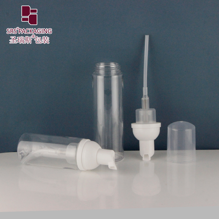 Empty Plastic Foaming Pump Bottles 55ml 75ml Custom Transparent PET Facial Cleanser Foam Soap Bottle