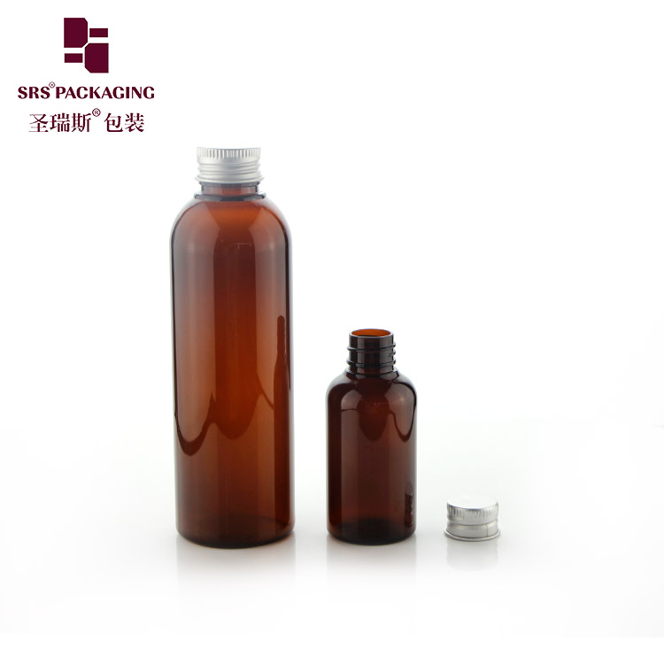PET Amber Bottle 200ml 250ml 300ml Empty Plastic  Bottle Packaging For Mouthwash Shampoo Bottle
