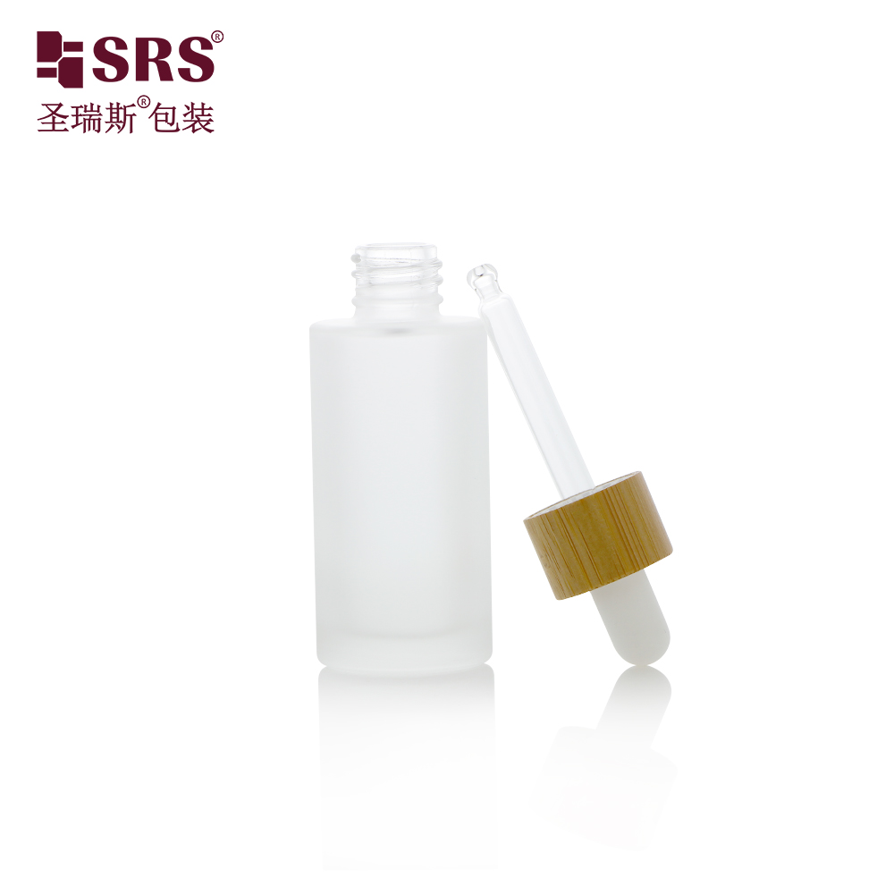Frosted Glass Bottle 30ml With Dropper Pipette 1oz Bamboo Dropper Bottle For Belly Oil Argan Oil Container