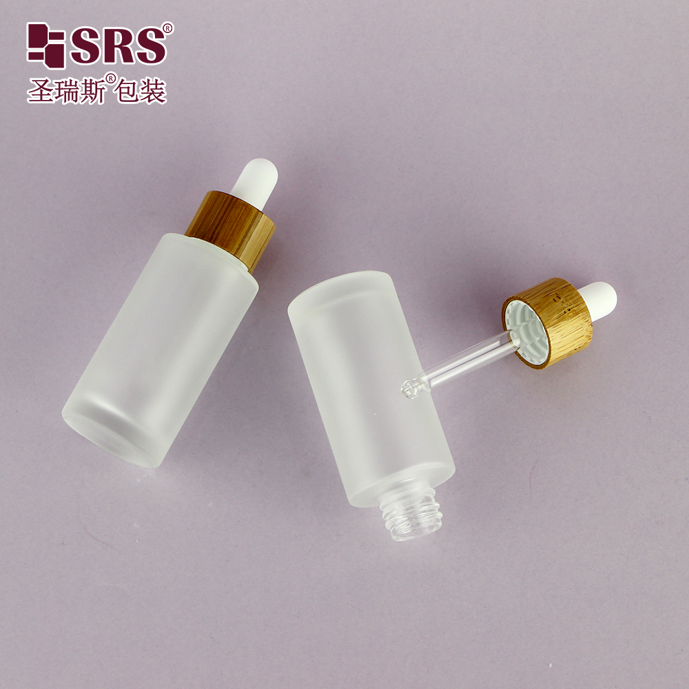 Frosted Glass Bottle 30ml With Dropper Pipette 1oz Bamboo Dropper Bottle For Belly Oil Argan Oil Container