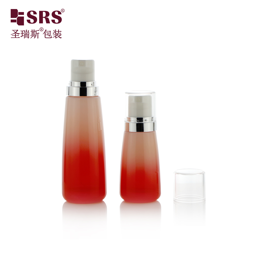 Custom Red Gradient Color Empty Glass Lotion Bottle 50ml 100ml 120ml for Cosmetics