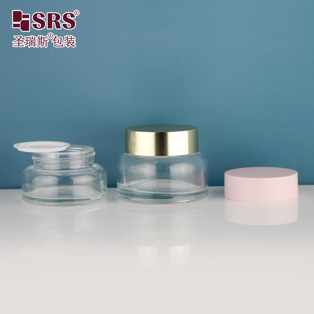 Pink Gold Lid Good Quality 25g 45g Transparent Frost Skincare Glass Cream Jar