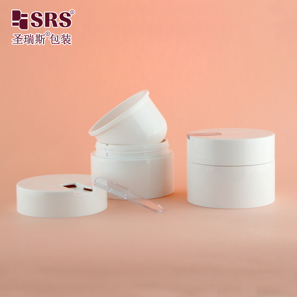 Replaceable PCR plastic jar 100ml cream jar unique design cosmetic container with beauty spoon