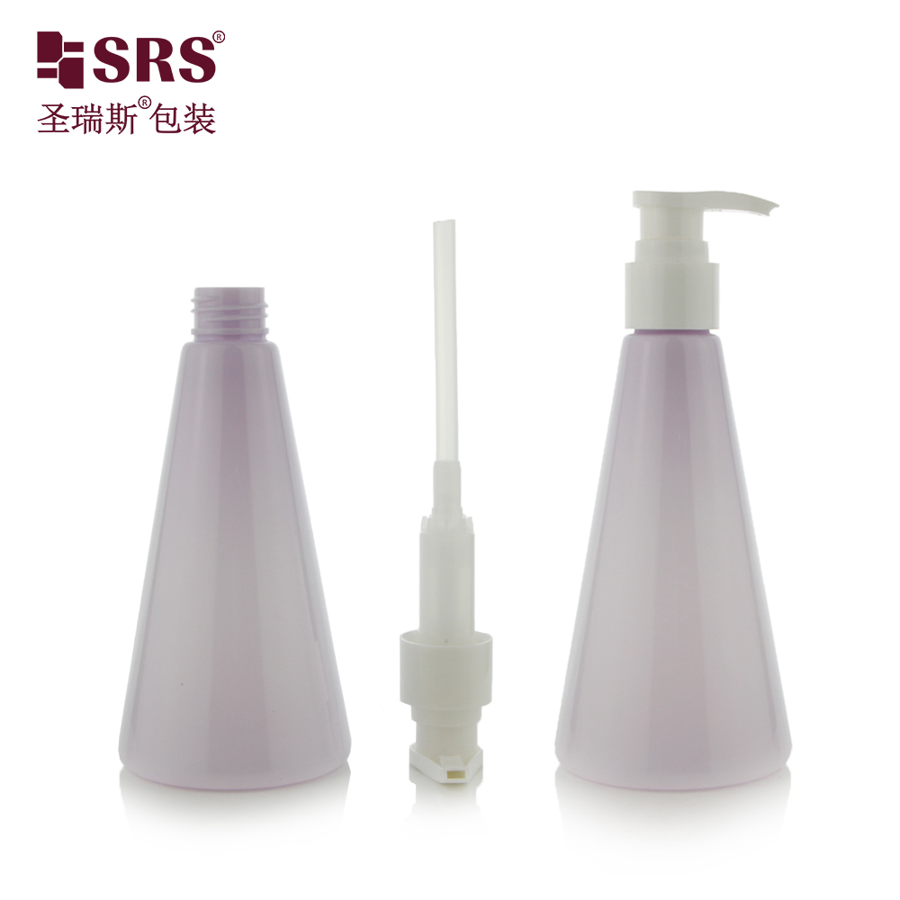 Triangle Shape Luxury Injection Violet Plastic Pump Custom Color Lotion PET Bottle