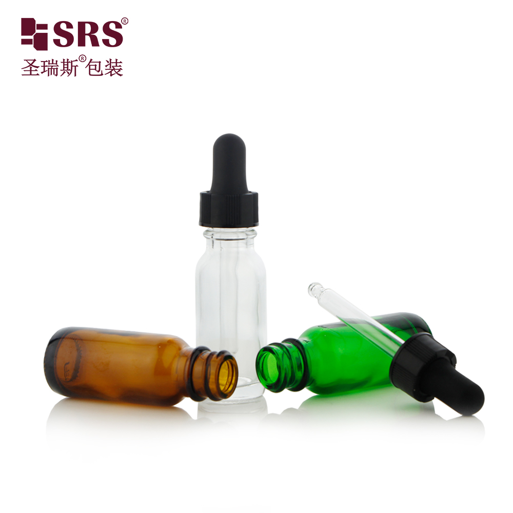 15ml 30ml 60ml Green Glass Boston Round Shape Dropper Lid Bottle For Essential Oil