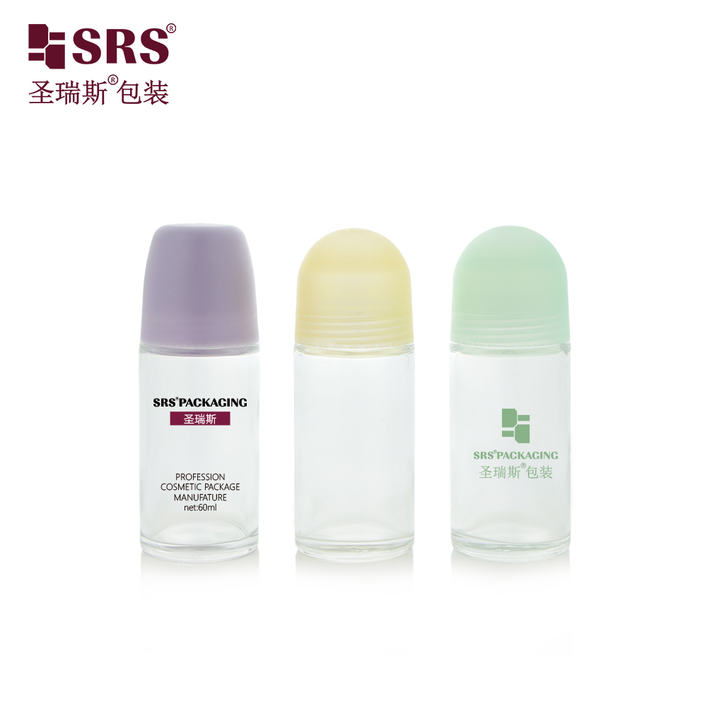 60ml Glass Clean Beauty Packaging Deodorant Roll on Bottle with Two Different Cap