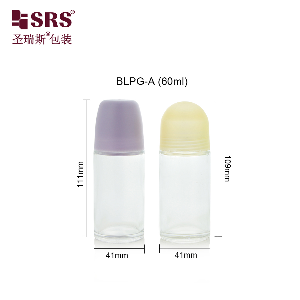 60ml Glass Clean Beauty Packaging Deodorant Roll on Bottle with Two Different Cap