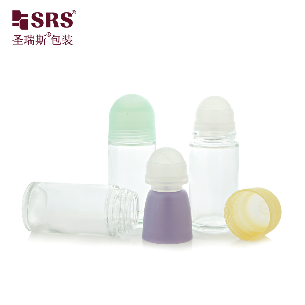 60ml Glass Clean Beauty Packaging Deodorant Roll on Bottle with Two Different Cap