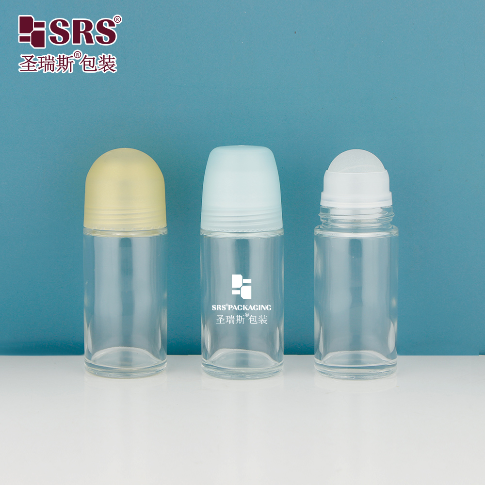 60ml Glass Clean Beauty Packaging Deodorant Roll on Bottle with Two Different Cap