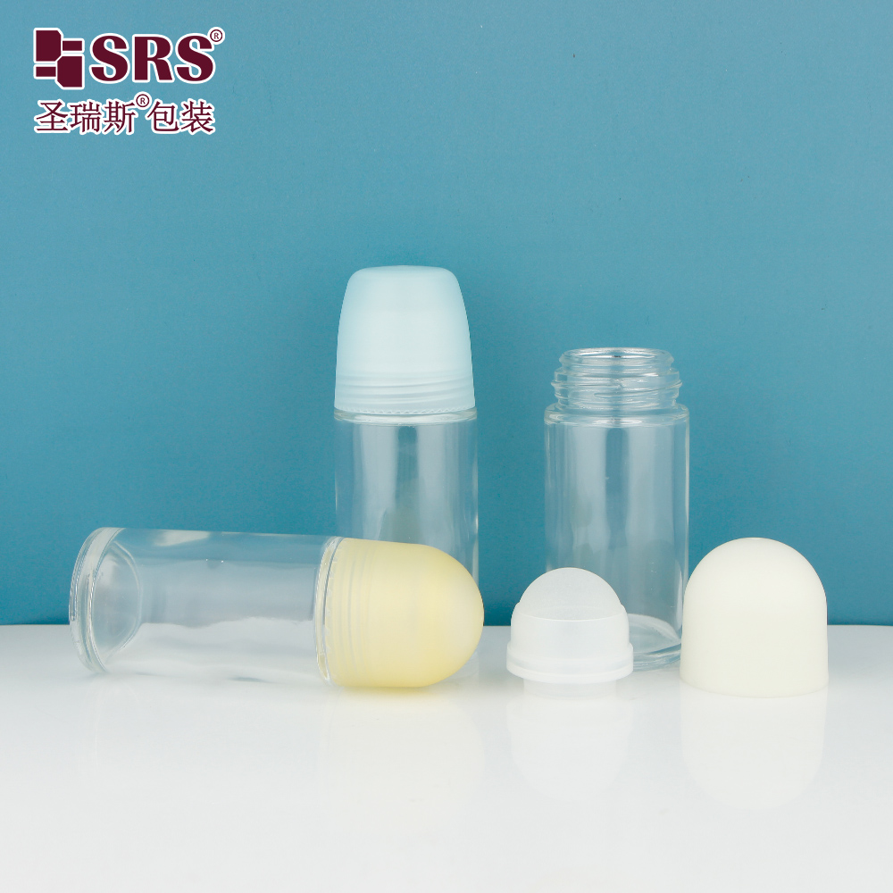 60ml Glass Clean Beauty Packaging Deodorant Roll on Bottle with Two Different Cap