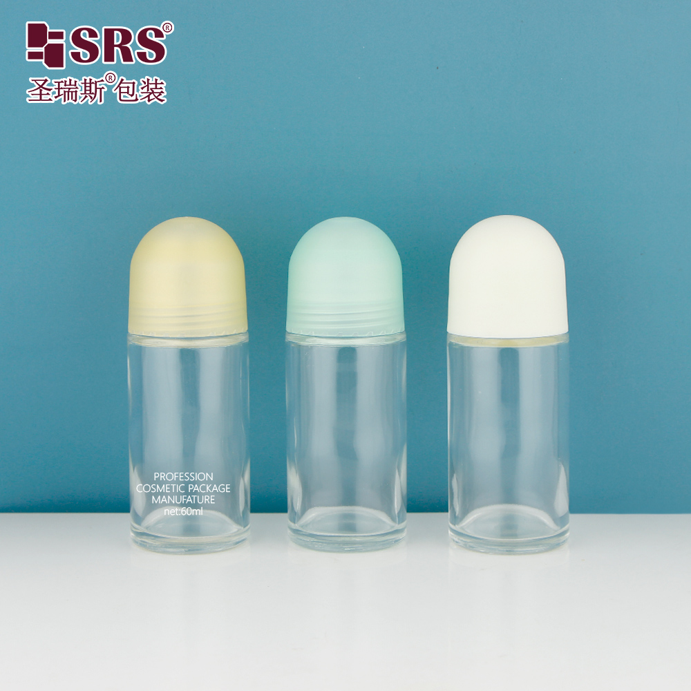 60ml Glass Clean Beauty Packaging Deodorant Roll on Bottle with Two Different Cap