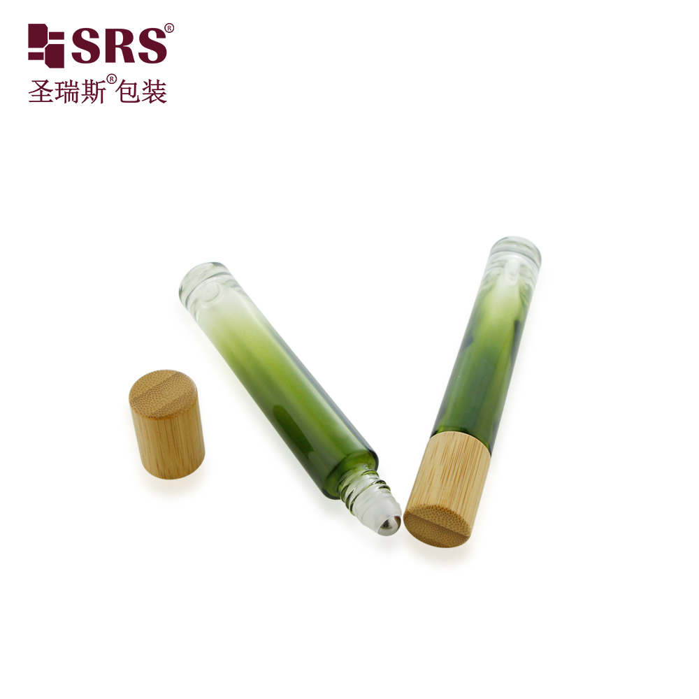 No Leakage 10ml Gradient Green Roll on Perfume Oil Bottle with Bamboo Cap