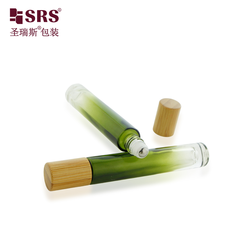 No Leakage 10ml Gradient Green Roll on Perfume Oil Bottle with Bamboo Cap