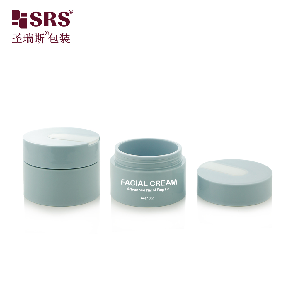 50g 100g Blue Plastic Tooth Powder Jar with Hand Pull Spoon for Skin Care Cream