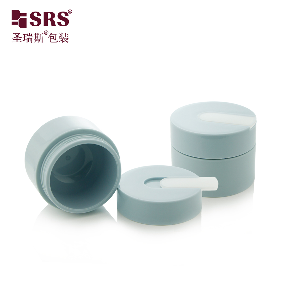 50g 100g Blue Plastic Tooth Powder Jar with Hand Pull Spoon for Skin Care Cream