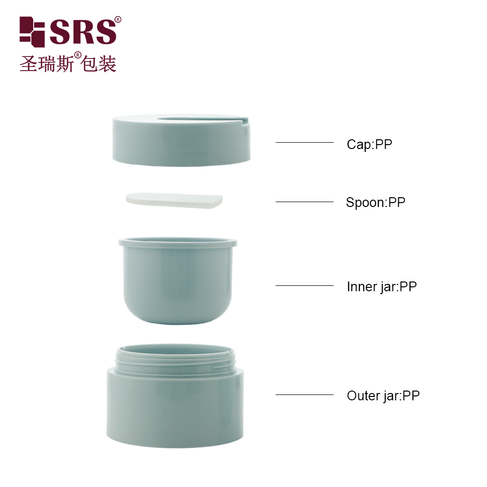 50g 100g Blue Plastic Tooth Powder Jar with Hand Pull Spoon for Skin Care Cream