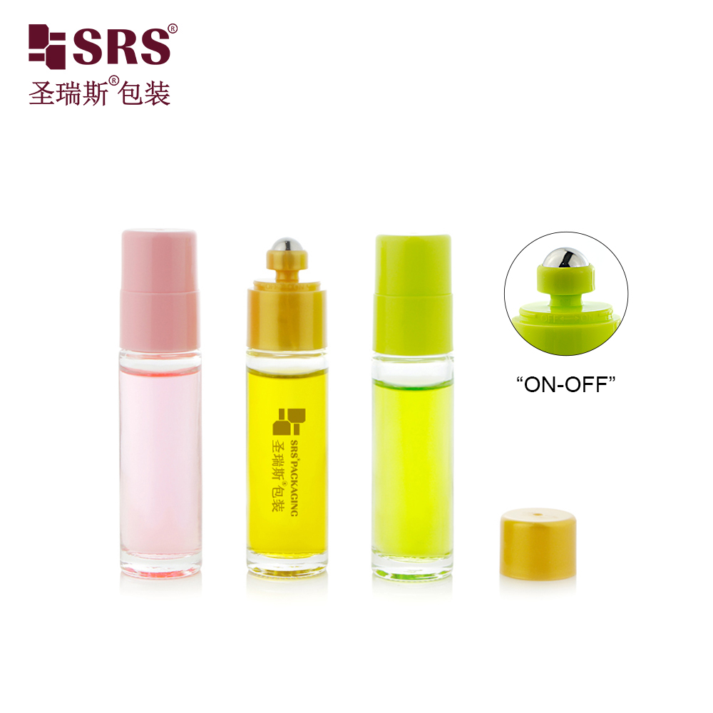 New Arrival 15ml On-off Switch Design Molded Glass Roller Bottle for Perfume Skincare Oil