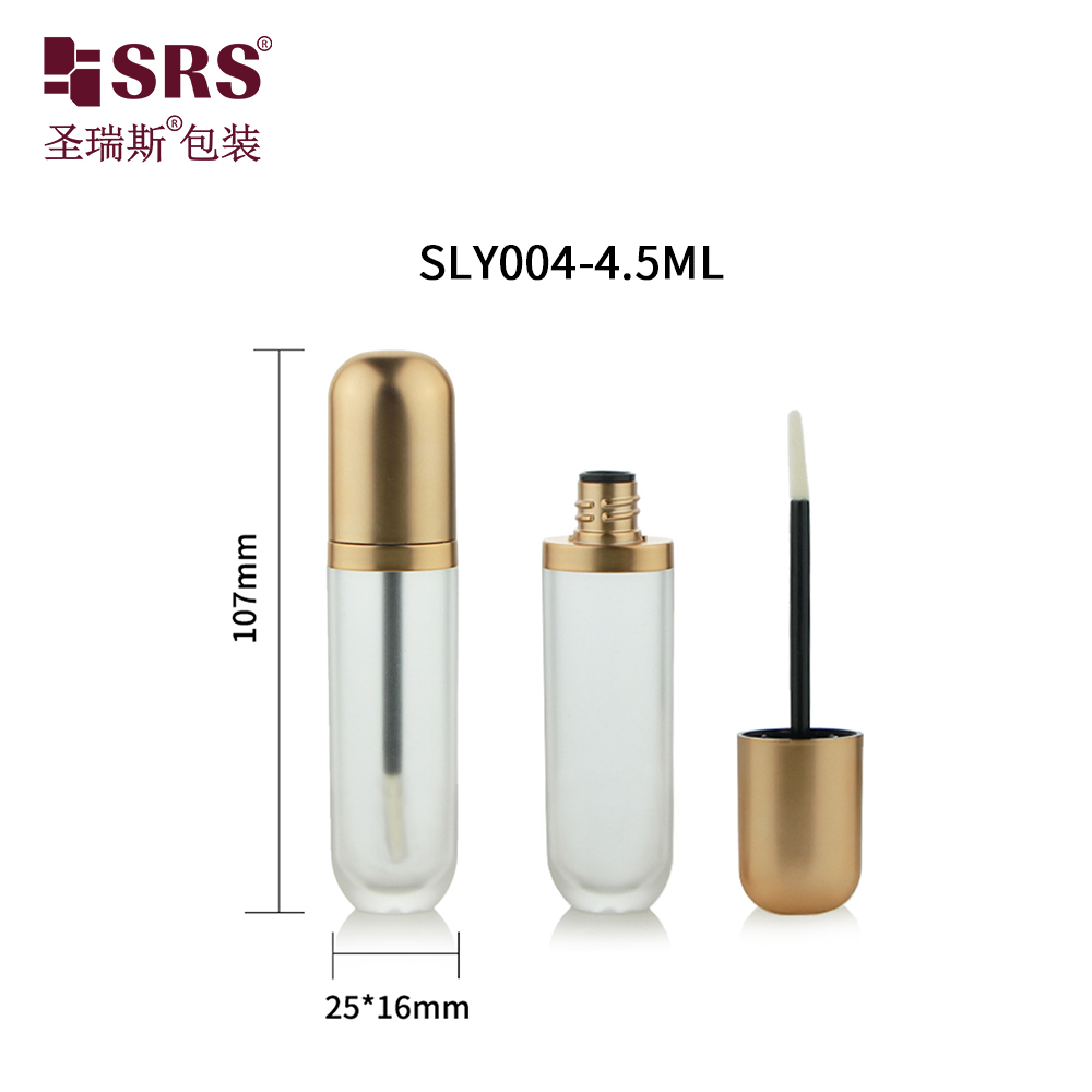 Hot Selling Empty Transparent Lip Gloss Tube Packaging with Gold Cap Brush