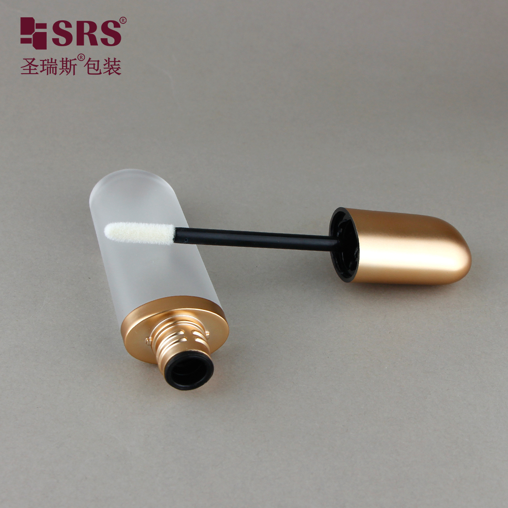 Hot Selling Empty Transparent Lip Gloss Tube Packaging with Gold Cap Brush