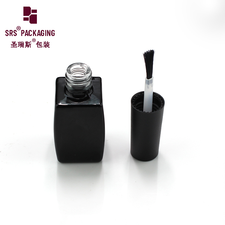Customized Logo Printing 9ml Square Black Glass Gel Polish Bottle With Cap and Brush