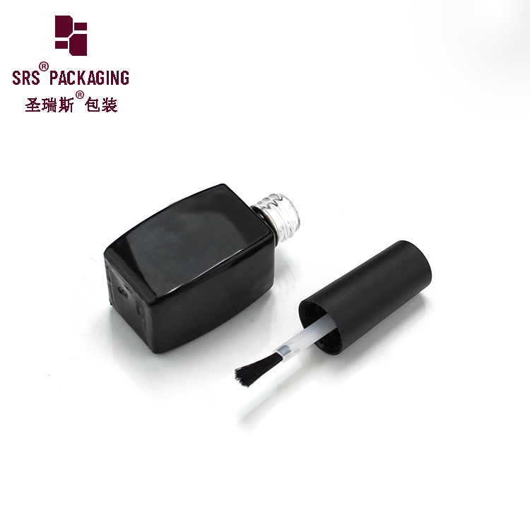 Customized Logo Printing 9ml Square Black Glass Gel Polish Bottle With Cap and Brush