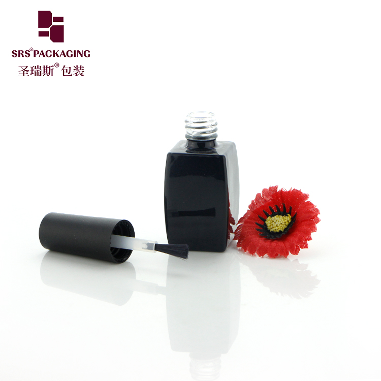 Customized Logo Printing 9ml Square Black Glass Gel Polish Bottle With Cap and Brush