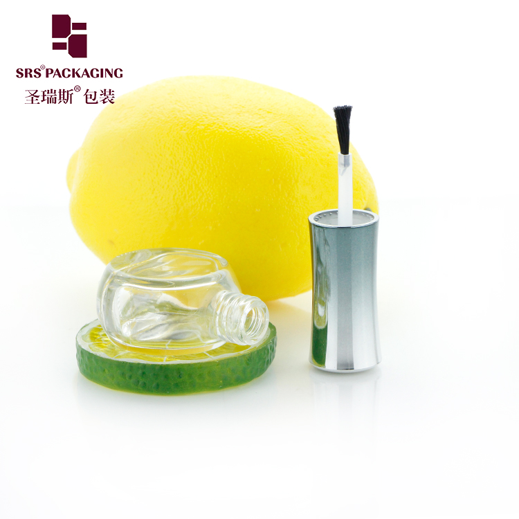Round Clear 9ml Nail Polish Glass Bottle with Silver Blue Cap and Brush