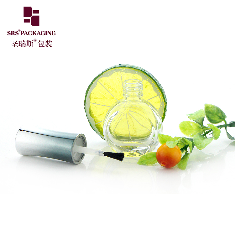 Round Clear 9ml Nail Polish Glass Bottle with Silver Blue Cap and Brush