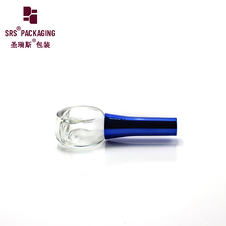 Round Clear 9ml Nail Polish Glass Bottle with Silver Blue Cap and Brush