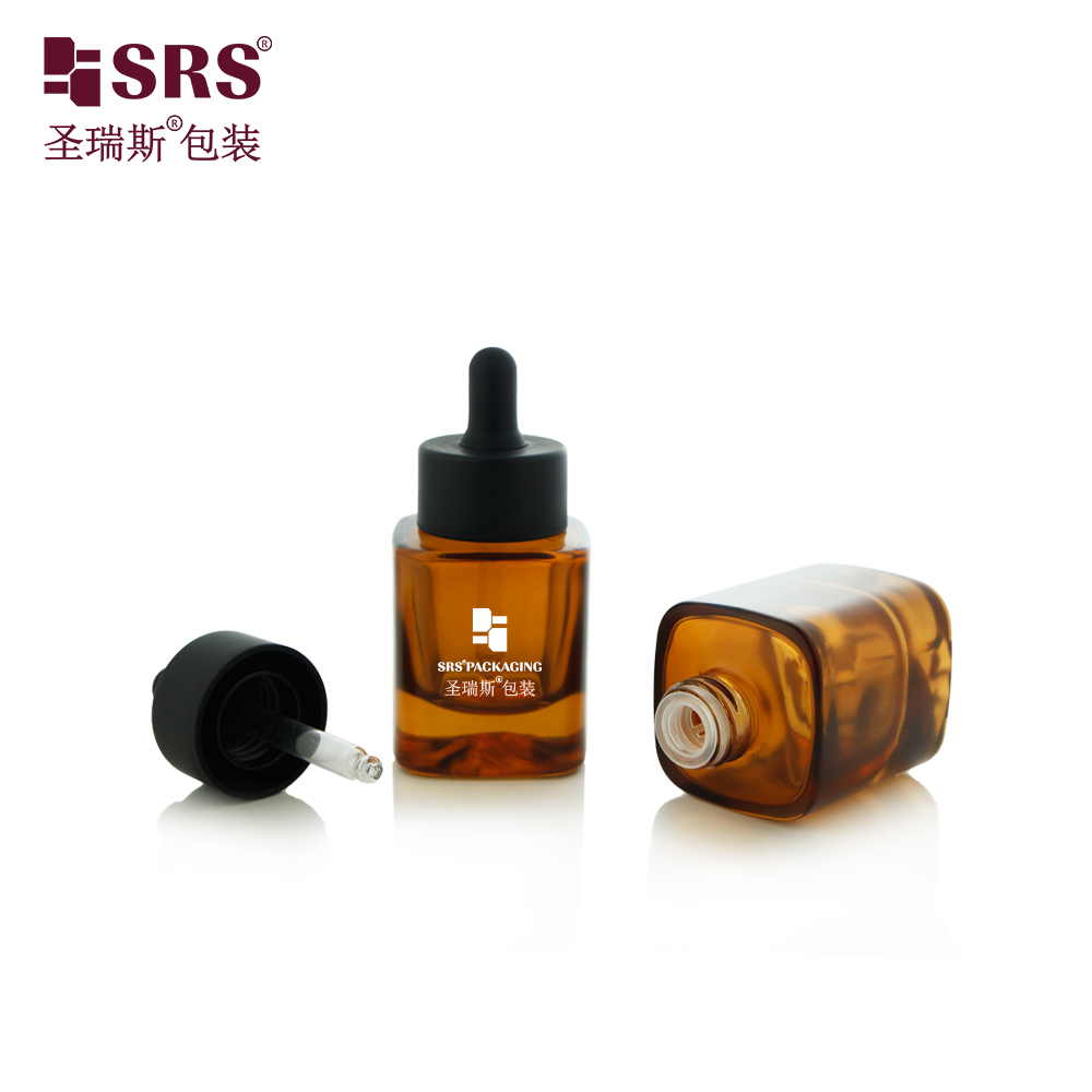 Custom Logo Square 40ml Glass Serum Dropper Bottles for Skin Care Cosmetic Hair Oil 