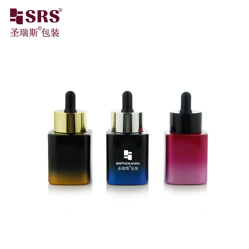 Custom Logo Square 40ml Glass Serum Dropper Bottles for Skin Care Cosmetic Hair Oil 