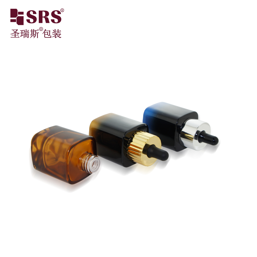 Custom Logo Square 40ml Glass Serum Dropper Bottles for Skin Care Cosmetic Hair Oil 