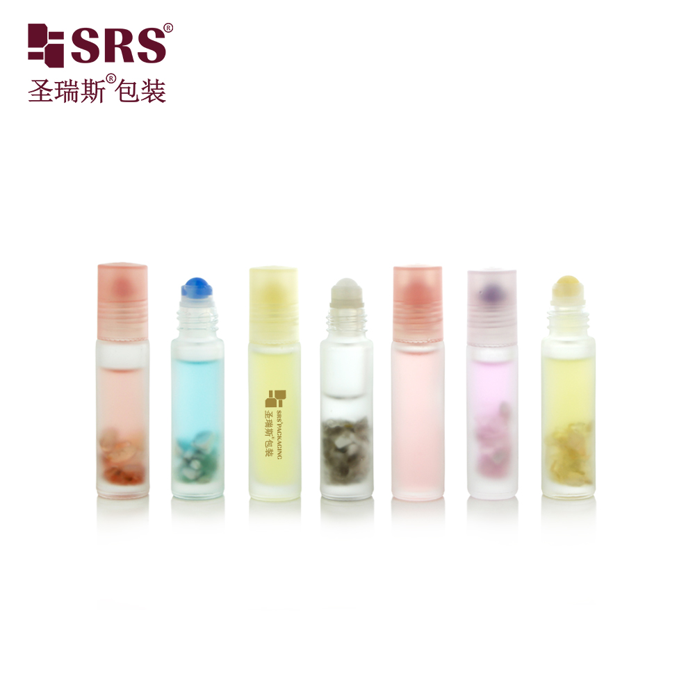 Custom Painte 10ML Essential Oil Glass Roller Bottle with Plastic Cap Gemstone Ball